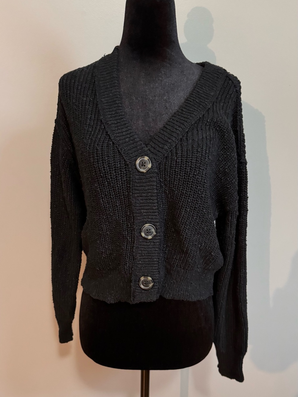American Eagle Outfitters Black V-Neck Button Cardigan